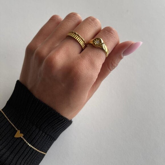 Waterproof Gold Jewelry Tarnish Free 18k Gold PVD- Meivim Ring Size 6 - Picture 5 of 11